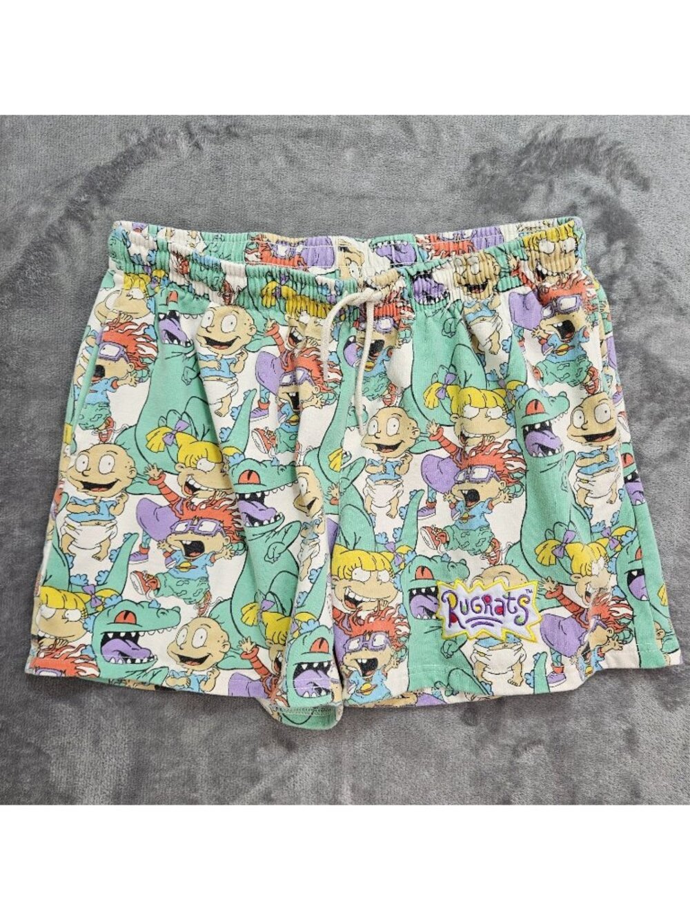 Nickelodeon Rugrats 90s Y2K Shorts Mens L Green Rawr Fleece Drawstring Tommie +
